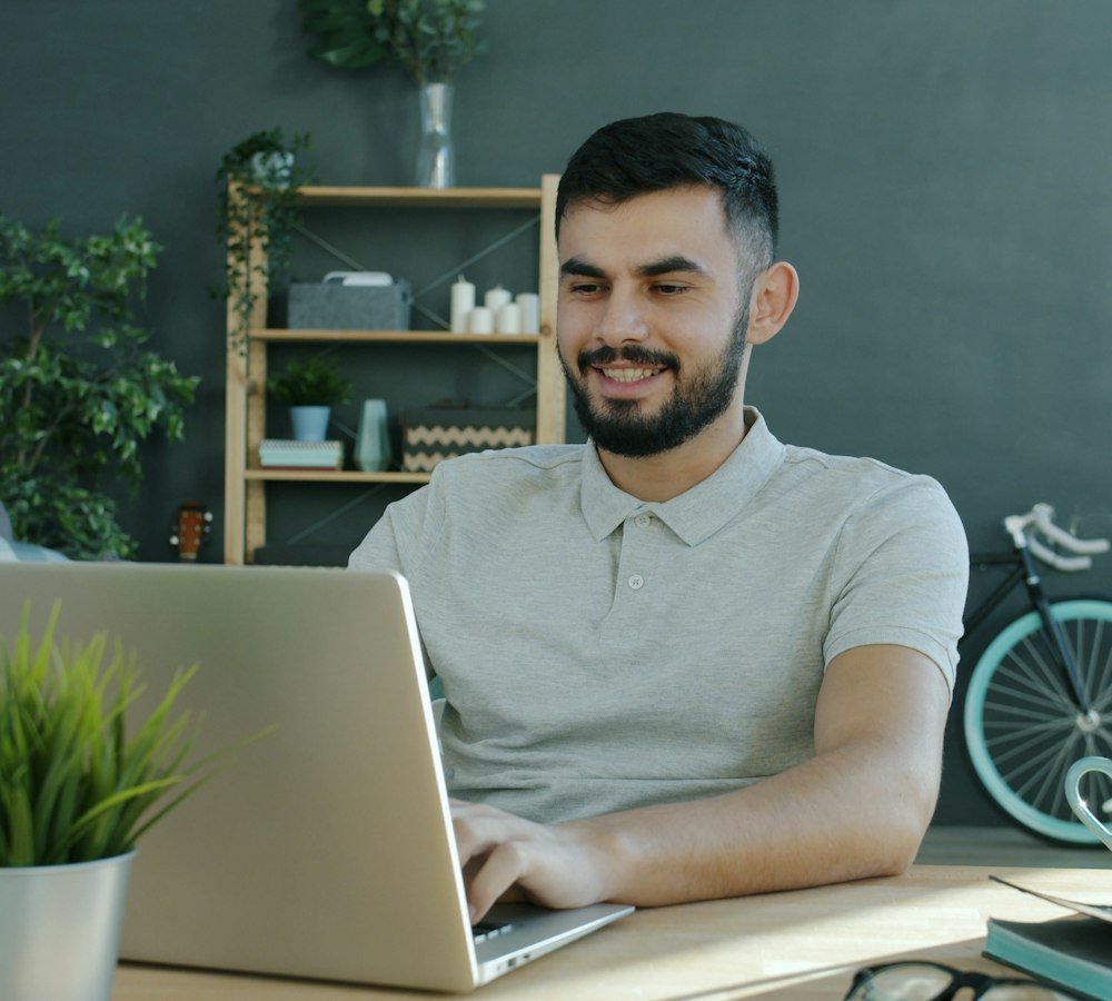Setting up a business website on a laptop